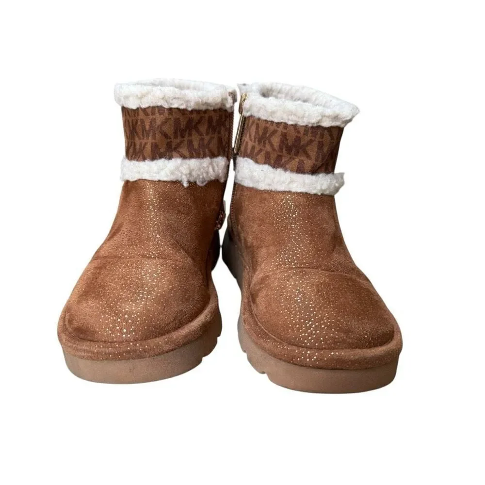 Michael Kors Kids Luxy Laurinda 2 ankle boots  brown faux suede fur lining sz 12